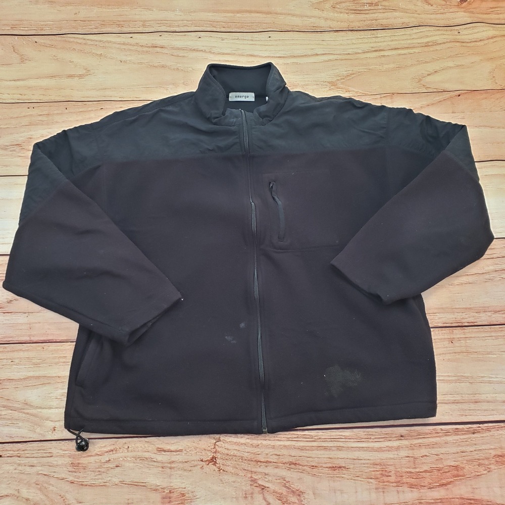 Emerge Jacket Mens Large Black Outdoor Fleece‎ Full Zip Nylon Trim Outdoor Coat